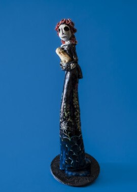 Porcelain, underglaze, and glaze.