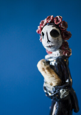 Porcelain, underglaze, and glaze.