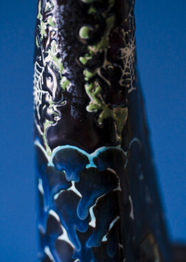 Porcelain, underglaze, and glaze.