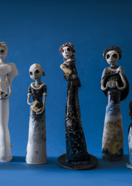 Porcelain, underglaze, and glaze. Sizes ranging from 12 inches to 22 inches.